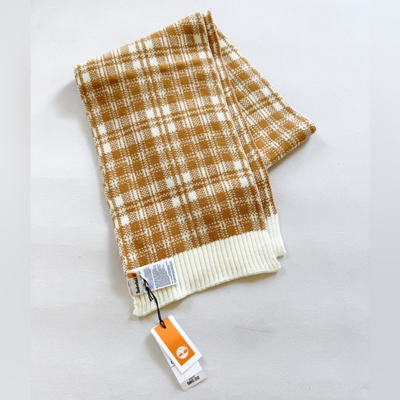 NEW Timberland Plaid Cream/Tan Scarf retails $60 - Picture 2 of 5